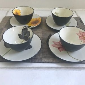 Noritake Clorowave Floral Mini Bowls and Appetizer Plates- Set of 4 (8 pieces)